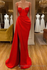 Gorgeous Spaghetti Strap Unique Round Cup High split Red Semi Formal Prom Dress